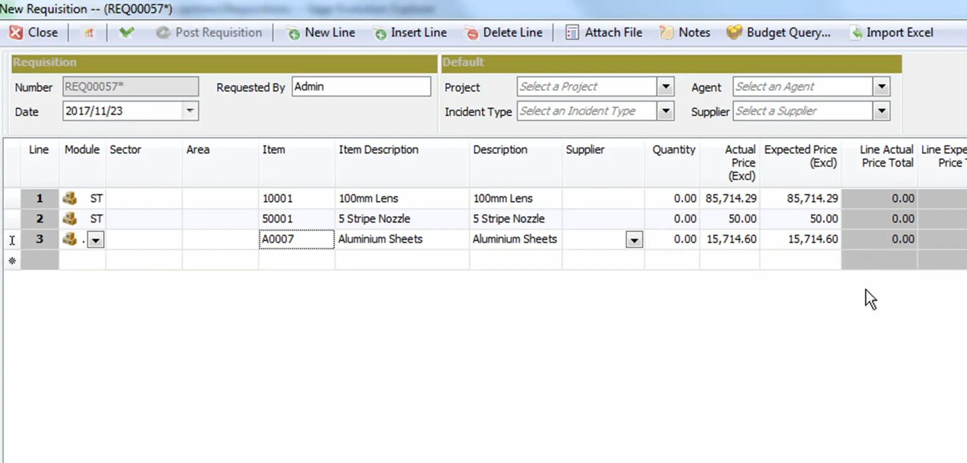 screenshot of Sage 200 Evolution